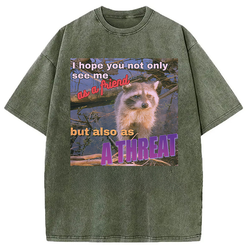 Modecanvas Viral Raccoon Meme Washed T-Shirt