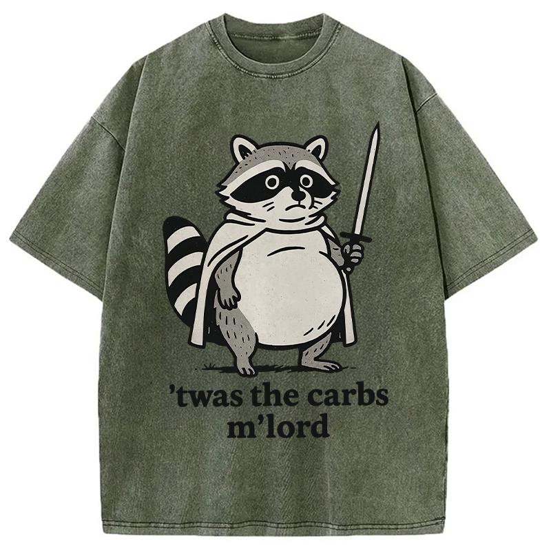 Modecanvas Fat Raccoon Sword Humor Washed T-Shirt