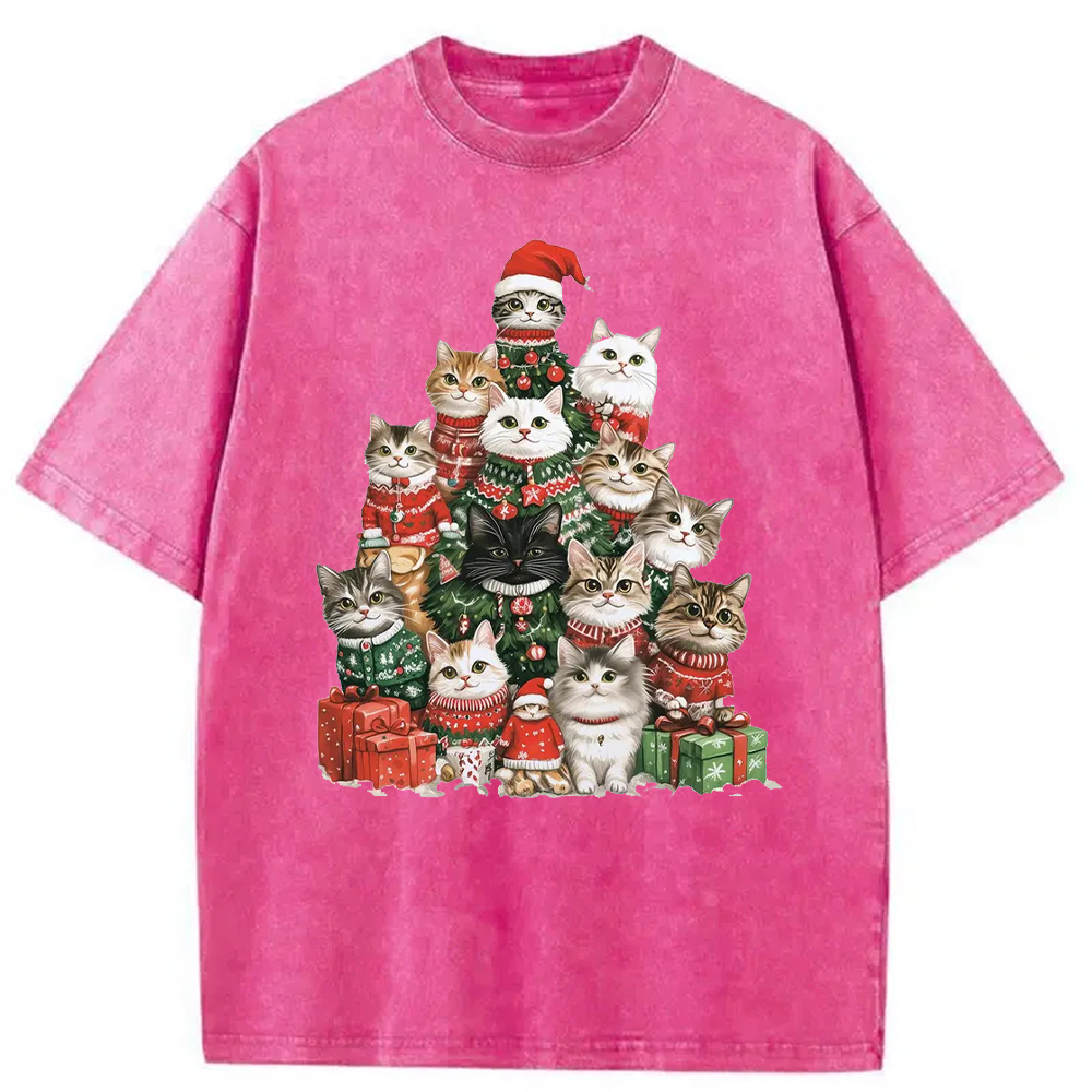 Modecanvas Christmas Cat Tree Washed T-Shirt