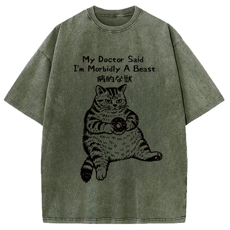Modecanvas Lazy Fat Cat Washed T-Shirt-modecanvas