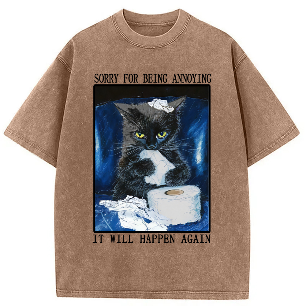 Modecanvas Naughty Cat Destroys Toilet Paper Washed T-Shirt