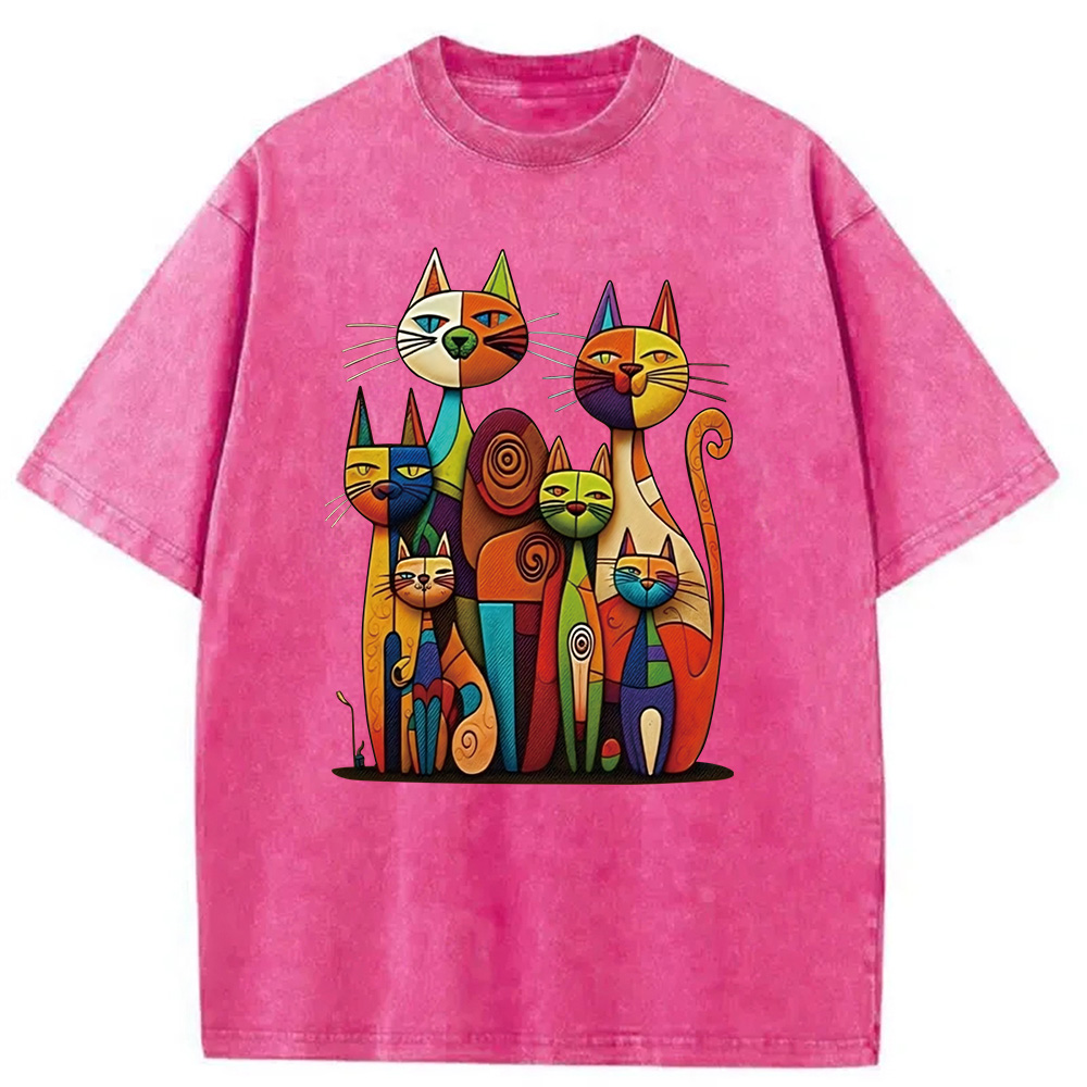 Modecanvas The Da Vinci Cat Family Washed T-Shirt