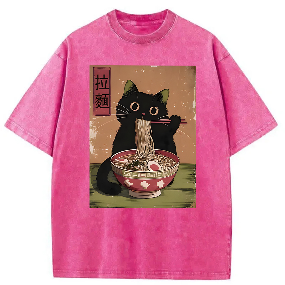 Modecanvas Vintage Japanese Cat Washed T-Shirt