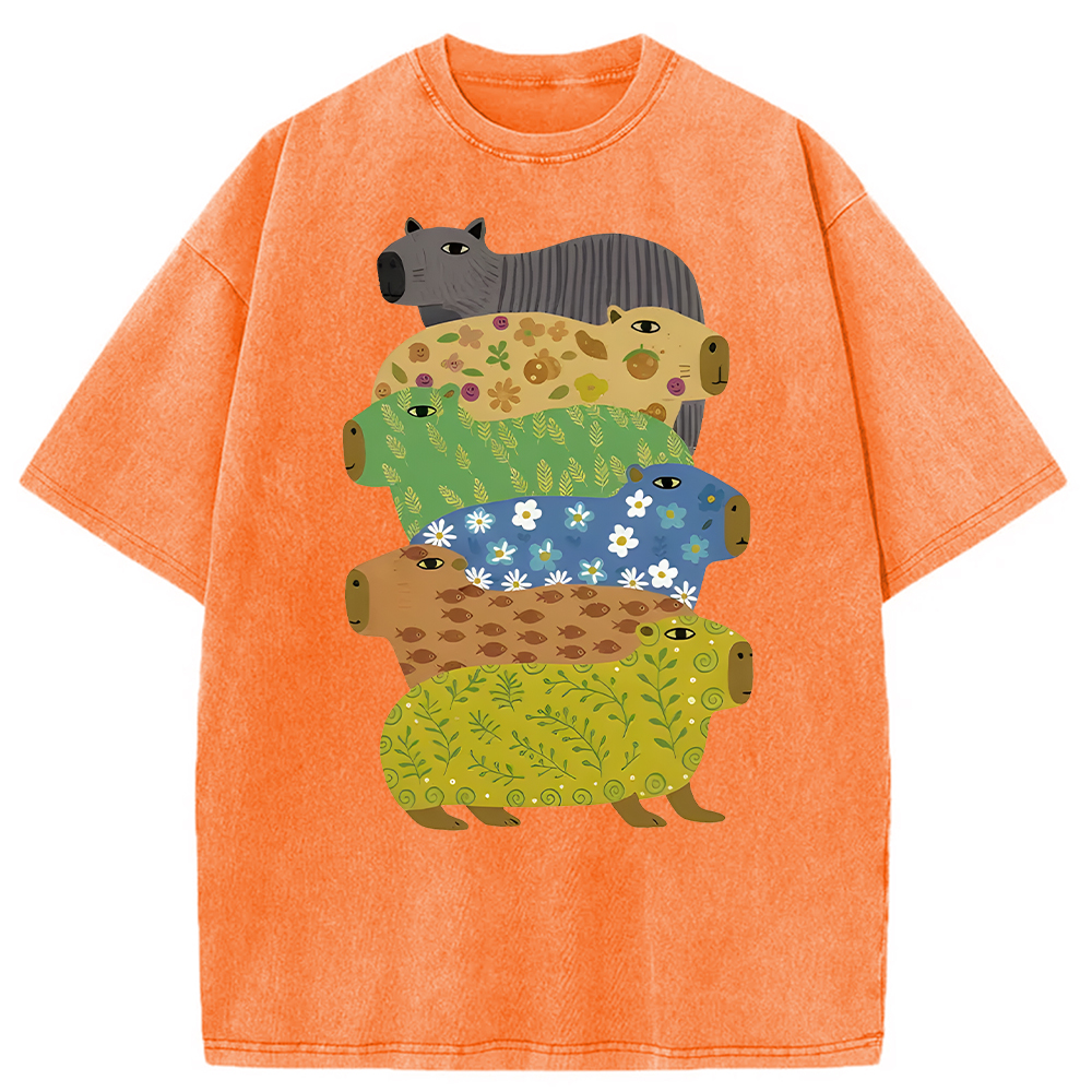 Modecanvas Colorful Capybaras Washed T-Shirt