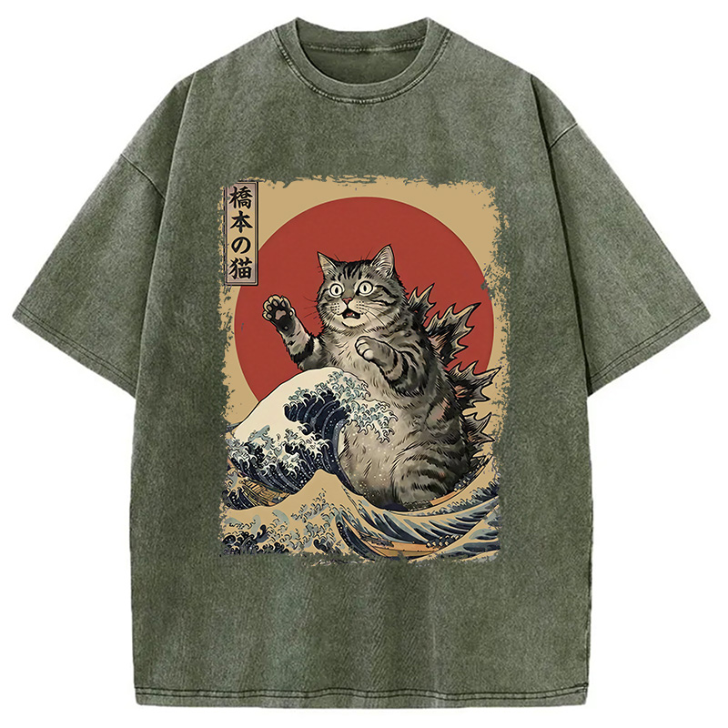 Modecanvas Catzilla Is Causing Destruction Washed T-Shirt