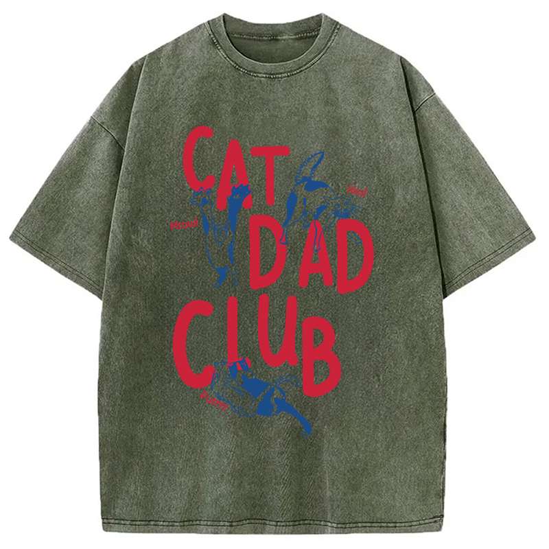 Modecanvas Cat Dad Club Washed T-Shirt-modecanvas