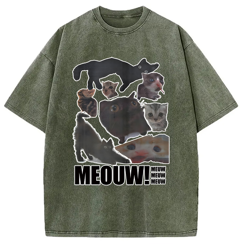 Modecanvas Cats in All Shape Meouw Washed T-Shirt