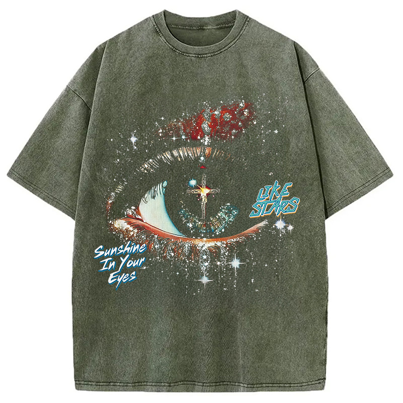 Modecanvas Eye Like Stars DTG Printing Washed T-Shirt-modecanvas