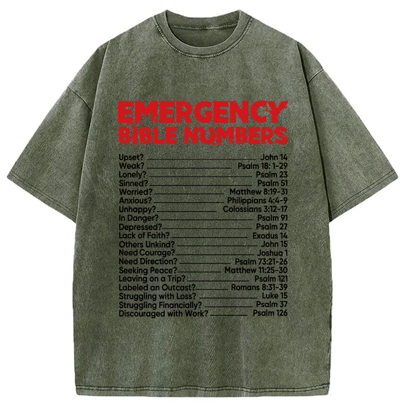 Modecanvas Bible Emergency Numbers Washed T-Shirt-modecanvas
