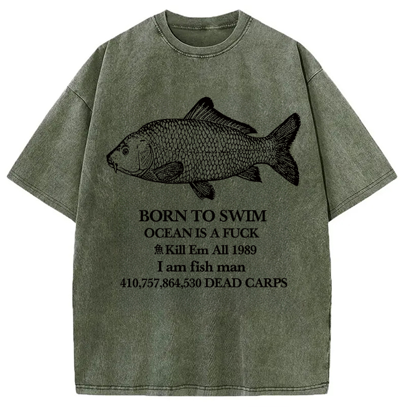 Modecanvas Born To Swim Washed T-Shirt-modecanvas