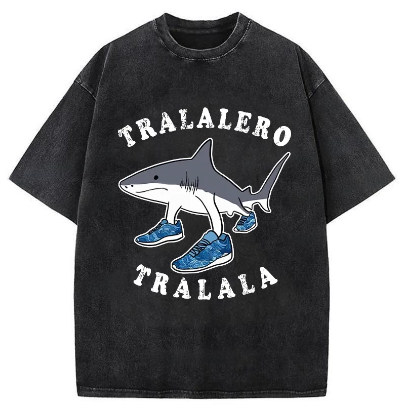 Modecanvas Tralalero Tralala Funny Washed T-Shirt-modecanvas