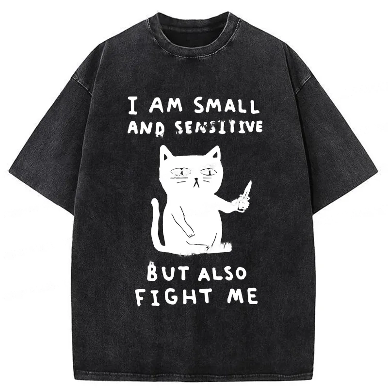 Modecanvas I Am Small And Sensitive Washed T-Shirt-modecanvas