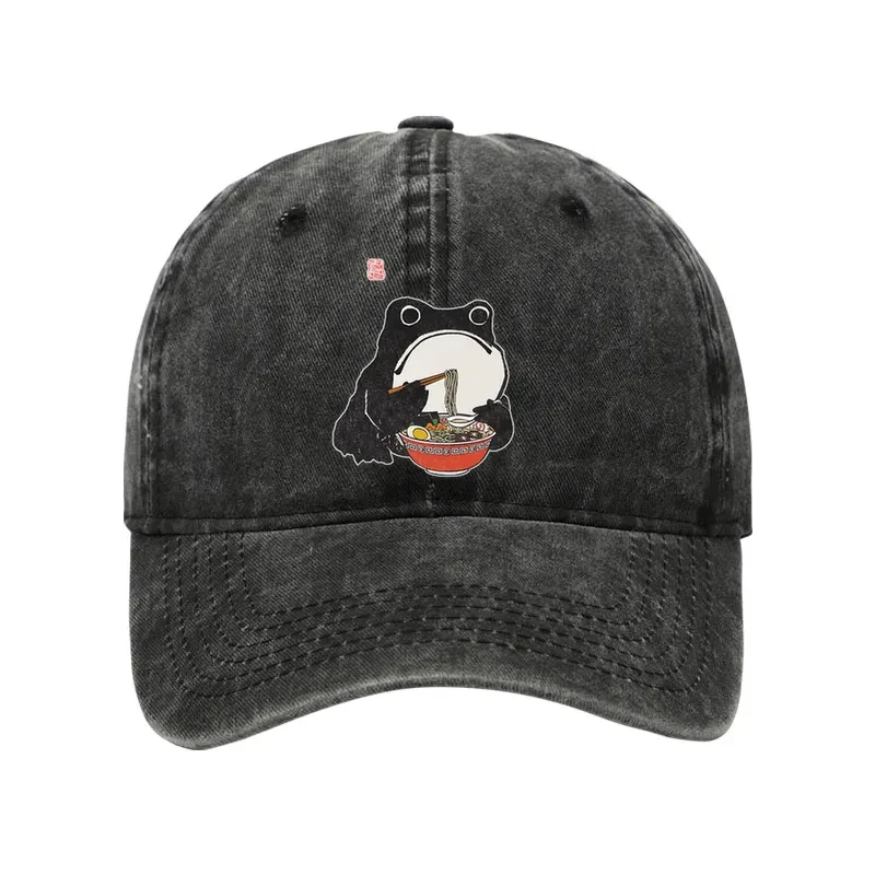 Modecanvas Funny Frog Eating Ramen Washed Cap-modecanvas