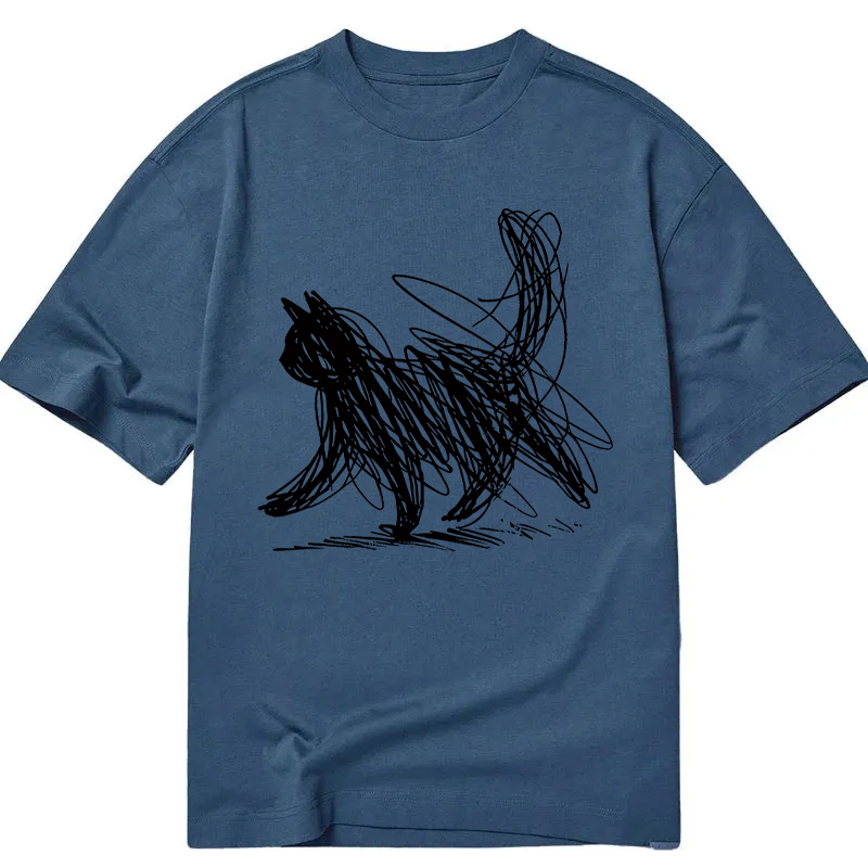Modecanvas Minimalist Cat Art DTG Printing Classic T-Shirt-modecanvas