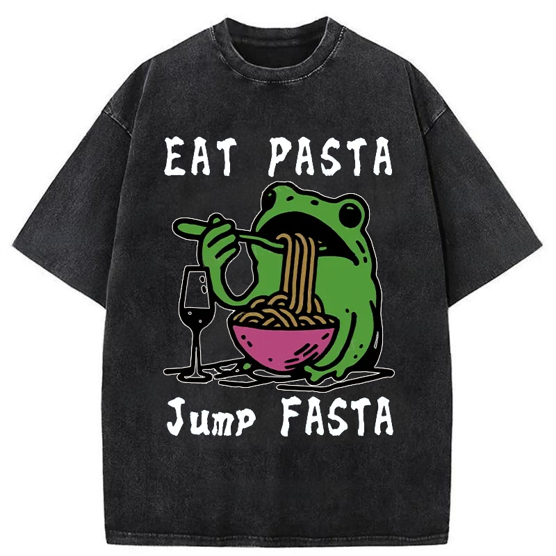 Modecanvas Eat Pasta Jump Fasta Washed T-Shirt