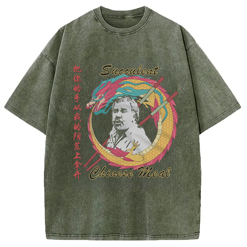 Modecanvas Succulent Chinese Meal Meme Washed T-Shirt-modecanvas