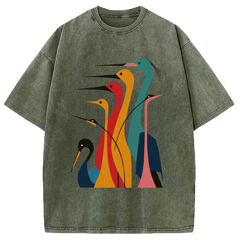 Modecanvas Various Types Of Cranes Washed T-Shirt