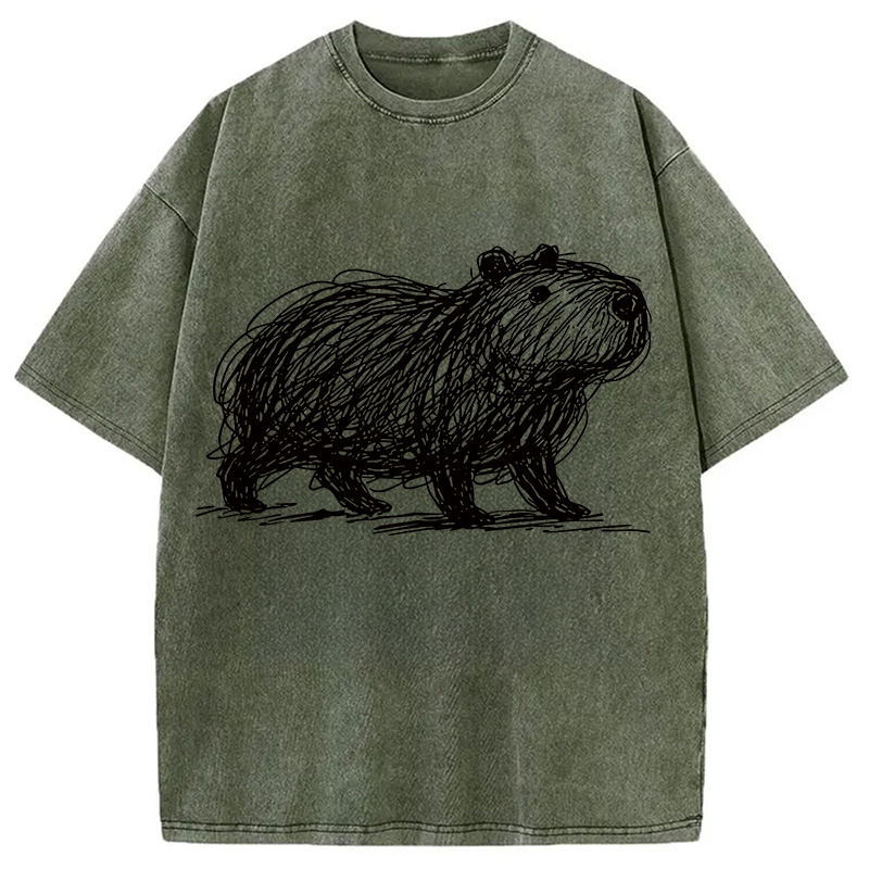 Modecanvas Minimalist Capybara Washed T-Shirt-modecanvas