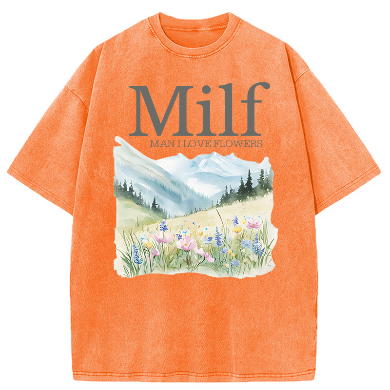 Modecanvas Man I Love Flowers Washed T-Shirt