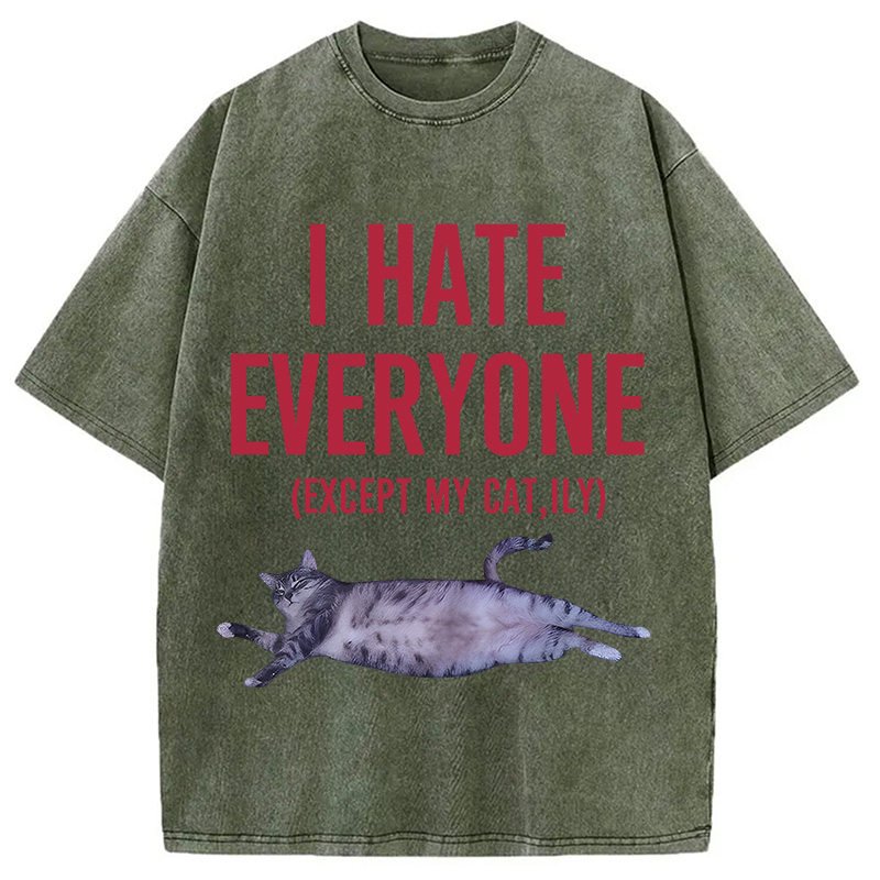 Modecanvas I Hate Everyone Cat Washed T-Shirt