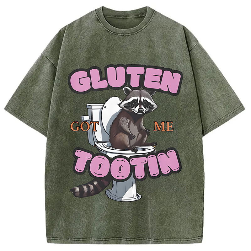 Modecanvas Gluten Got Me Tootin Raccoon Meme Washed T-Shirt