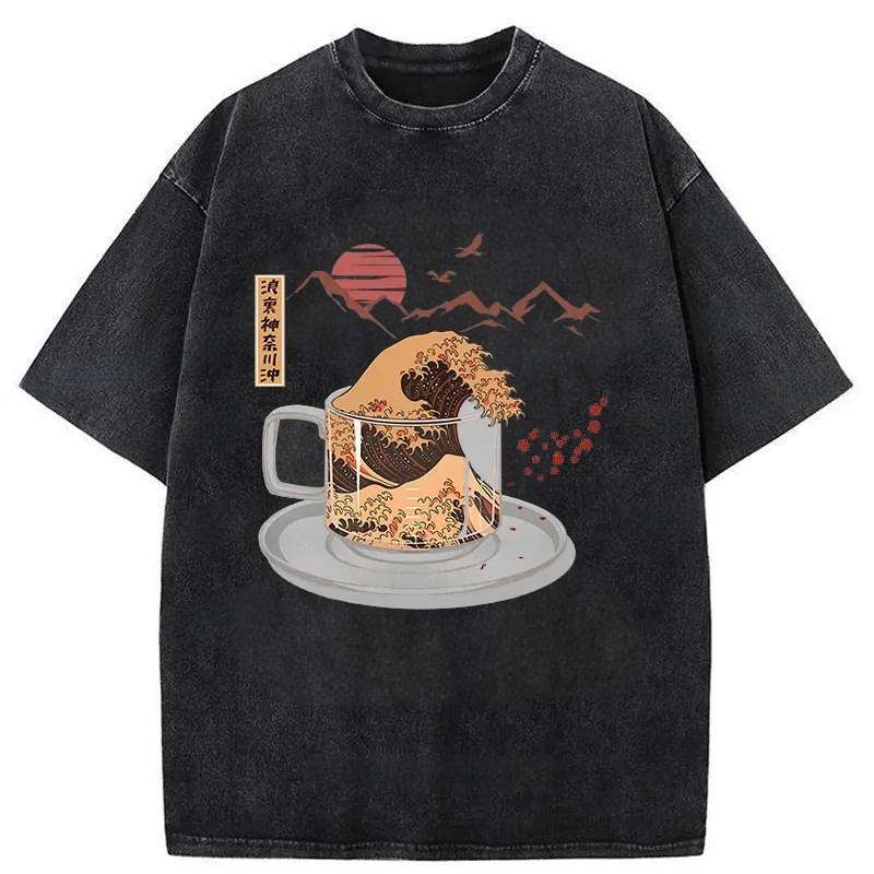 Modecanvas Vintage Coffee Wave Japan Washed T-Shirt