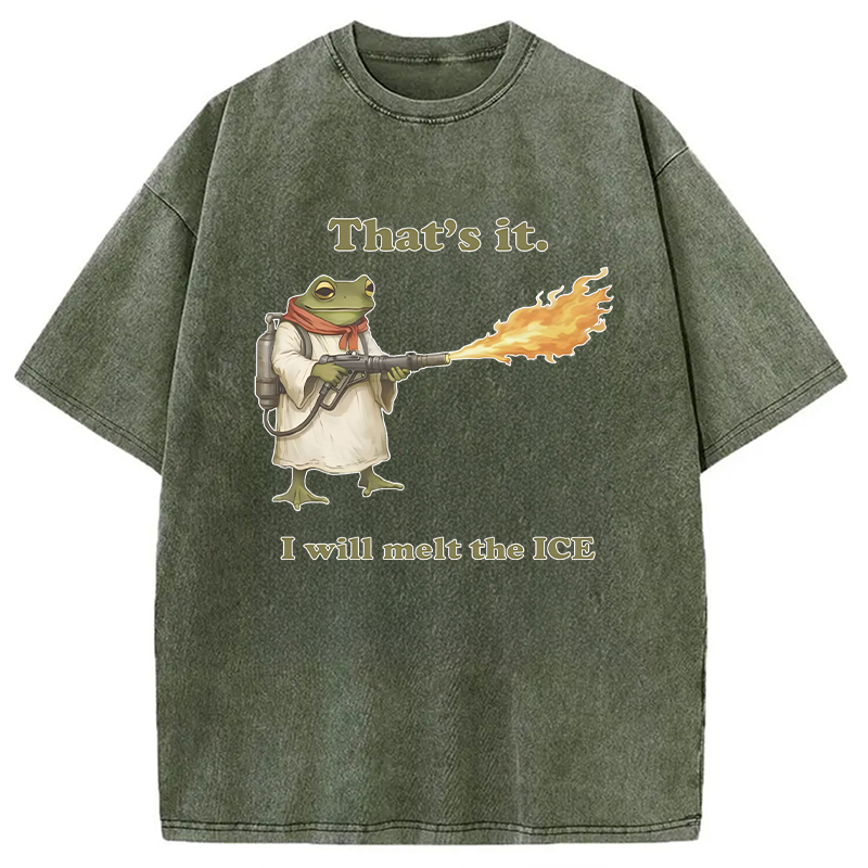 Modecanvas Funny Frog Flamethrower Meme DTG Printing Washed T-Shirt