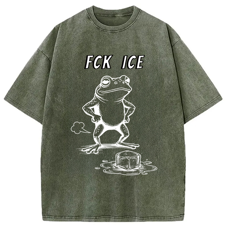 Modecanvas F*ck Ice Frog Meme DTG Printing Washed T-Shirt