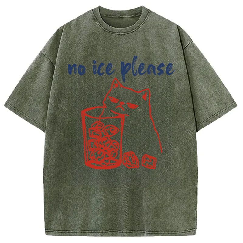 Modecanvas No Ice with Cat DTG Printing Washed T-Shirt