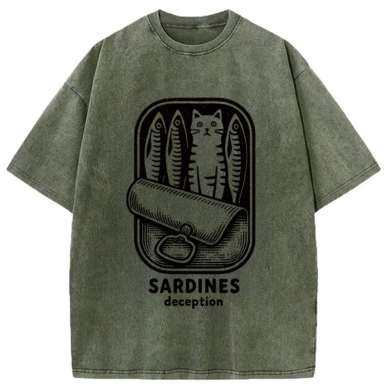 Modecanvas Funny Can Of Sardines Washed T-Shirt