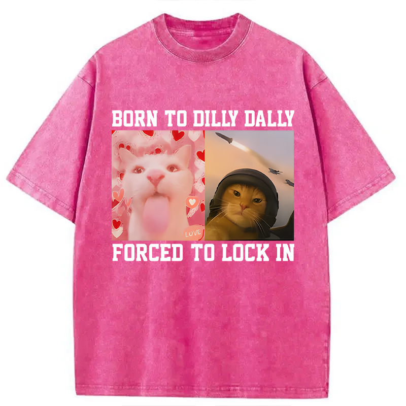 Modecanvas Cursed Cat Meme DTG Printing Washed T-Shirt