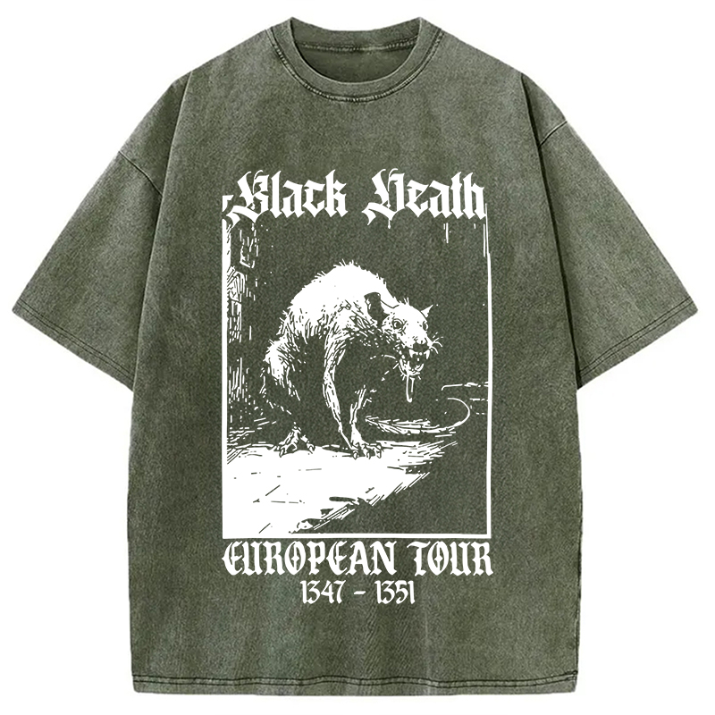 Modecanvas Black Death Rat DTG Printing Washed T-Shirt-modecanvas