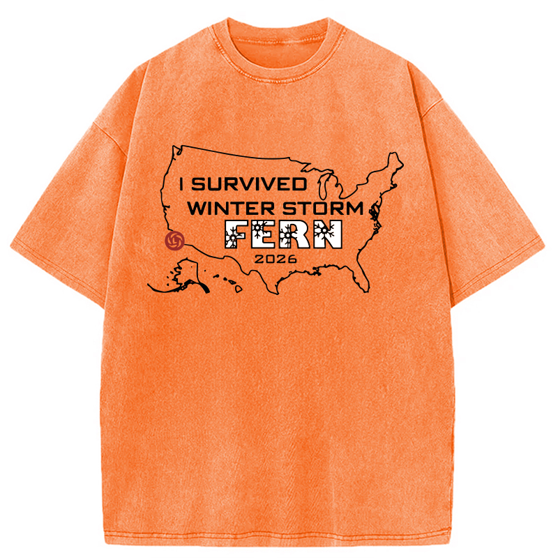 Modecanvas I Survived Winter Storm Fern 2026 DTG Printing Washed T-Shirt