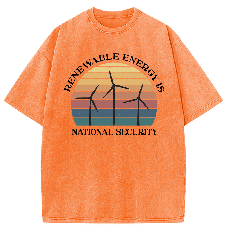 Modecanvas Renewable Energy Is National Security DTG Printing Washed T-Shirt
