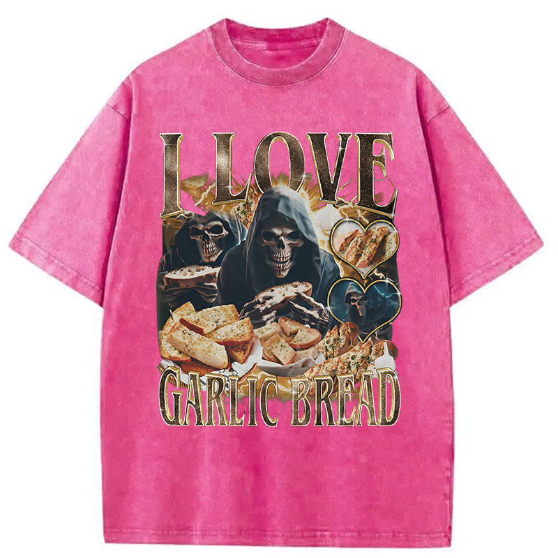 Modecanvas Gothic Garlic Bread Retro DTG Printing Washed T-Shirt