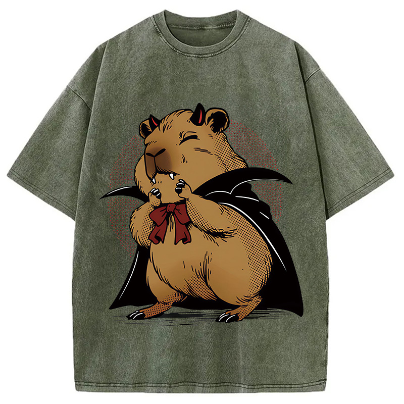 Modecanvas Vampire Capybara DTG Printing Washed T-Shirt