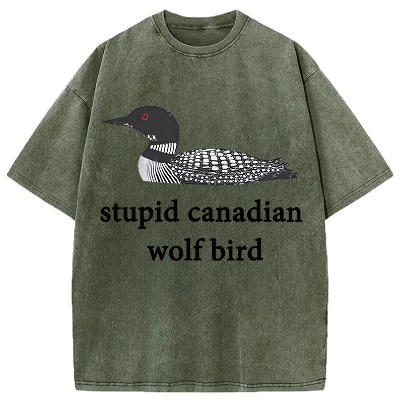 Modecanvas Stupid Canadian Wolf Bird DTG Printing Washed T-Shirt