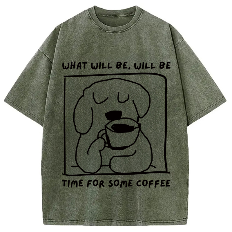 Modecanvas Coffee Dog DTG Printing Washed T-Shirt