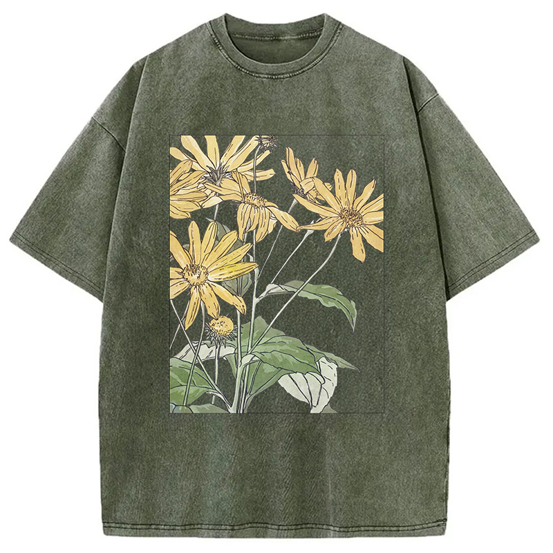 Modecanvas Sunflowers Floral Art DTG Printing Washed T-Shirt