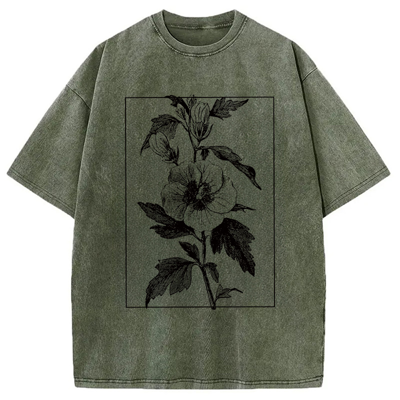 Modecanvas Vintage Botanical Flower DTG Printing Washed T-Shirt