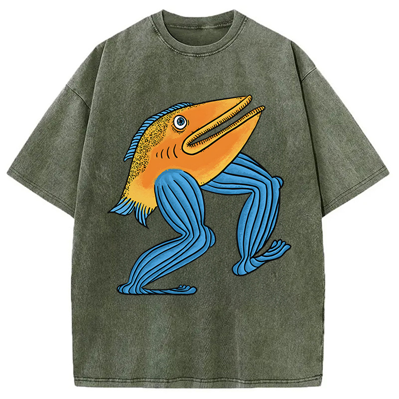 Modecanvas Leg Fish DTG Printing Washed T-Shirt