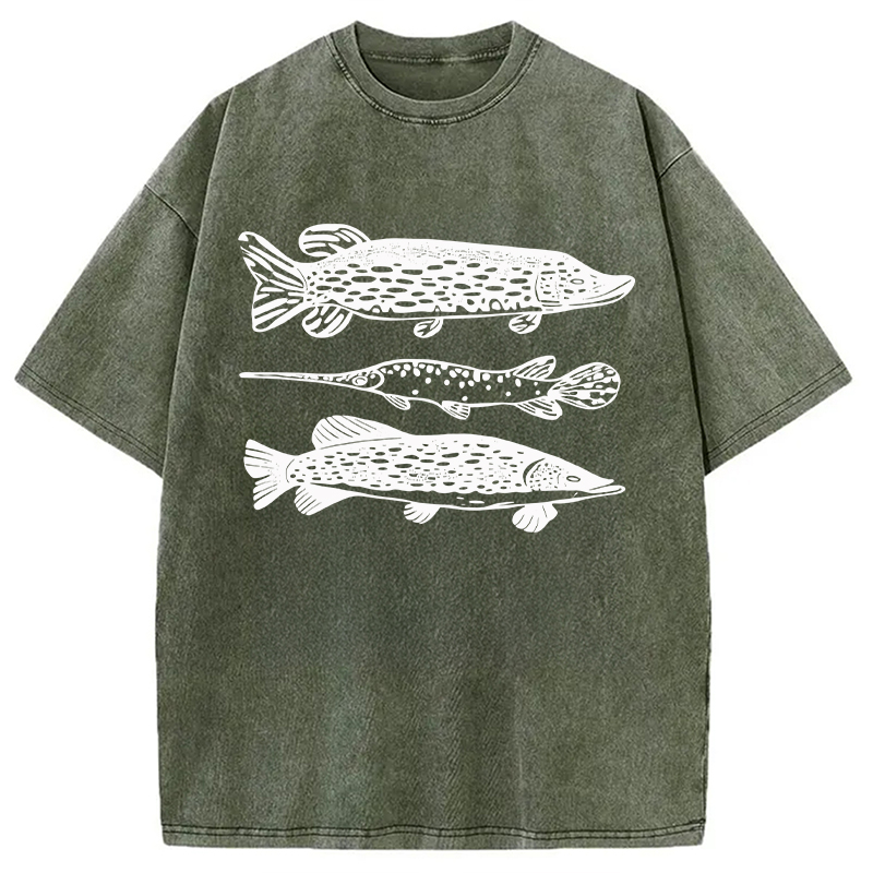 Modecanvas Freshwater Fish Hand DTG Printing Washed T-Shirt