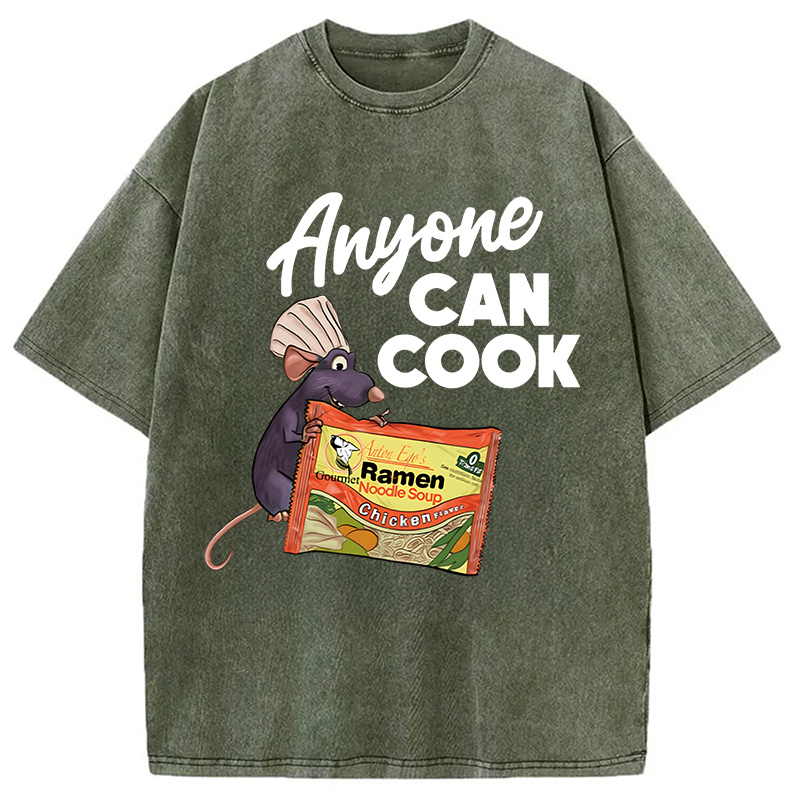 Modecanvas Anyone Can Cook Rat Meme DTG Printing Washed T-Shirt
