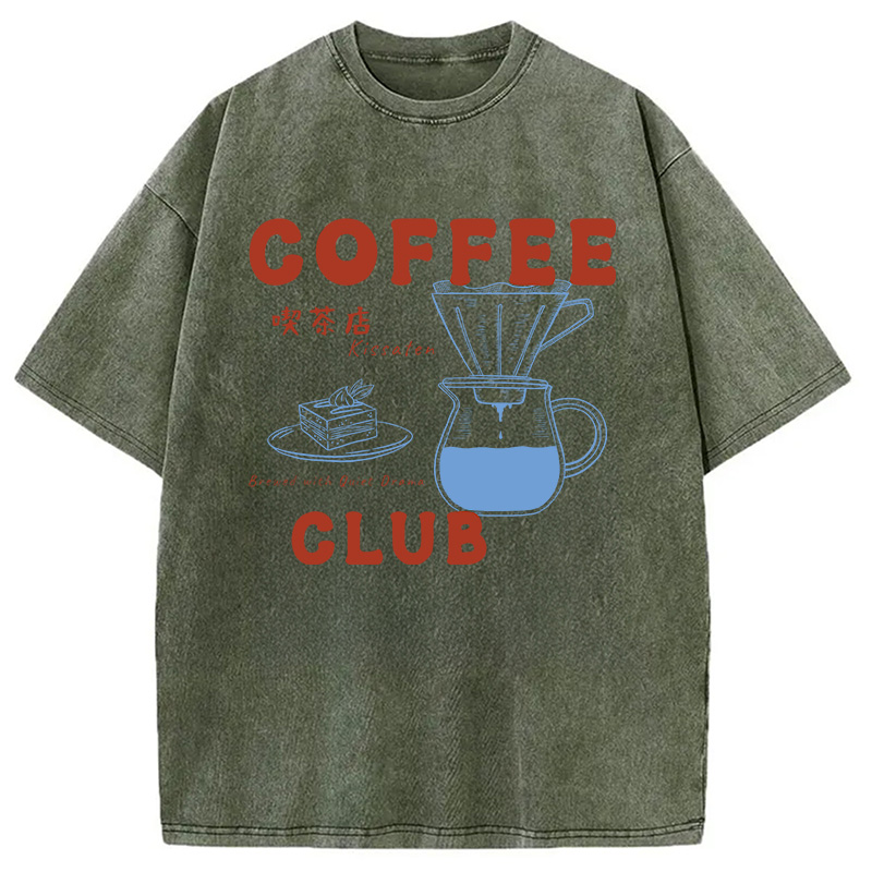 Modecanvas Kissaten Coffee Club DTG Printing Washed T-Shirt