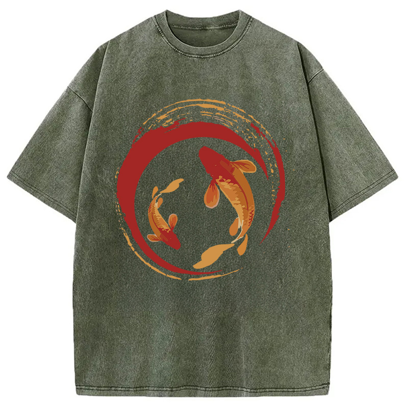 Modecanvas Koi Fish Enso Circle DTG Printing Washed T-Shirt