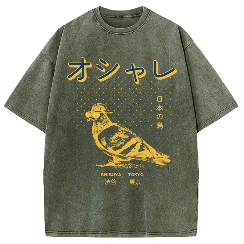 Modecanvas Punny Bird Harajuku DTG Printing Washed T-Shirt