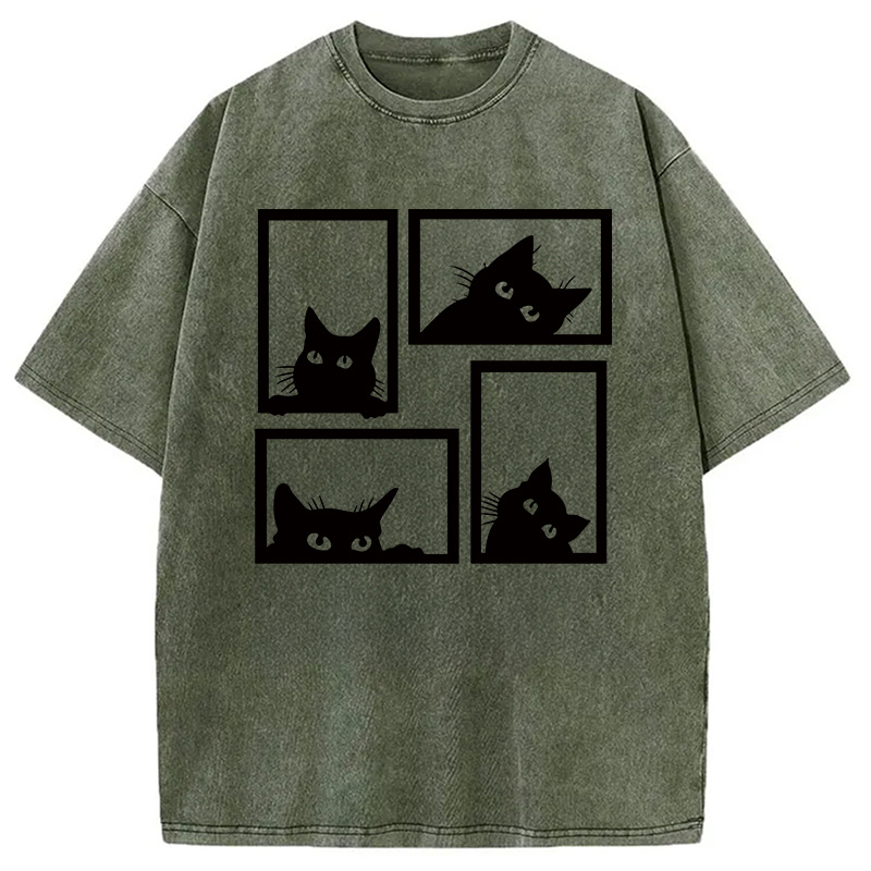 Modecanvas Cats In The Grid DTG Printing Washed T-Shirt