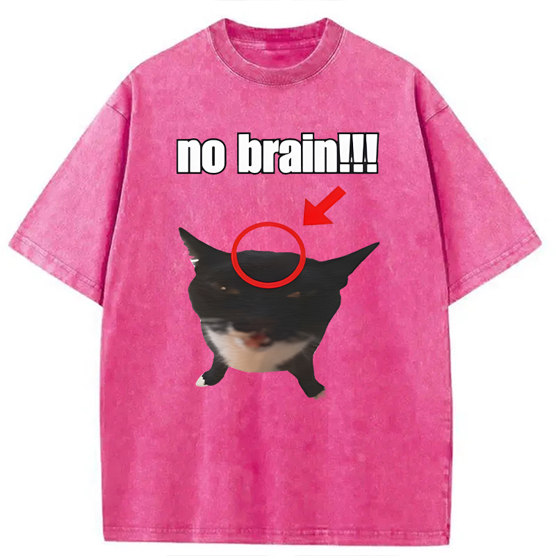 Modecanvas No Brain Cat DTG Printing Washed T-Shirt