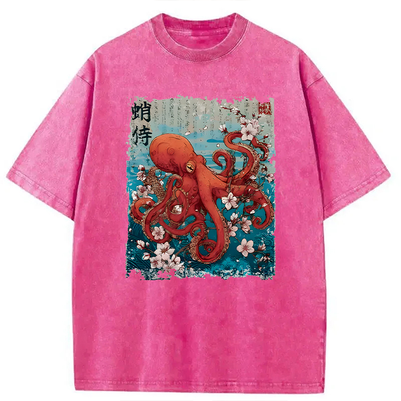 Modecanvas The Eight-Armed Samurai DTG Printing Washed T-Shirt-modecanvas