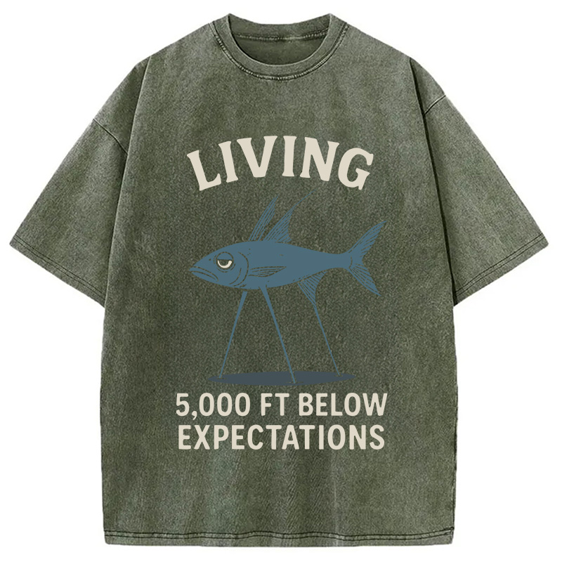 Modecanvas Tripod Fish Funny Meme DTG Printing Washed T-Shirt-modecanvas